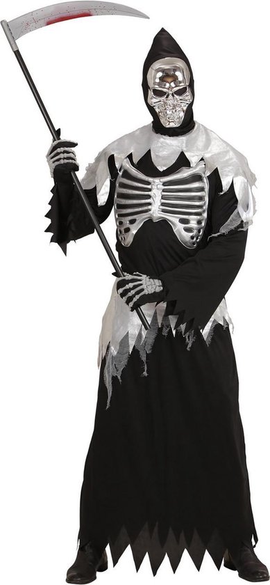 Widmann - Beul & Magere Hein Kostuum - Hedendaagse Magere Hein - Man - Zwart - Maat 158 - Halloween - Verkleedkleding