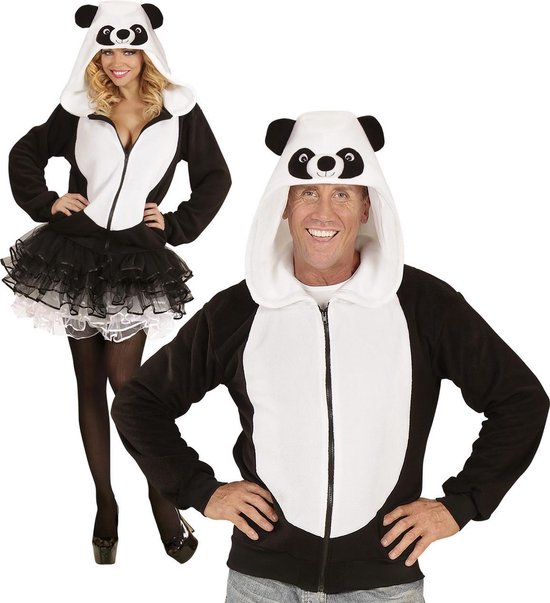 Widmann - Panda Kostuum - Cute Hoodie Panda - Zwart / Wit - Small / Medium - Carnavalskleding - Verkleedkleding