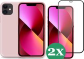 iPhone 12 hoesje apple siliconen roze case - 2x iPhone 12 Screen Protector Glas