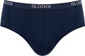Nachtblauwe Sloggi midi slip met herhaaldelijk het logo 'SLOGGI' op de elastische band.