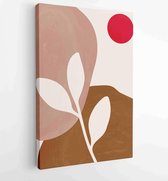 Canvas schilderij - Earth tone natural colors foliage line art boho plants drawing with abstract shape 1 -    – 1912771906 - 80*60 Vertical