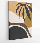 Canvas schilderij - Earth tone background foliage line art drawing with abstract shape and watercolor 4 -     – 1914436873 - 80*60 Vertical