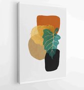 Canvas schilderij - Botanical wall art vector set. Golden foliage line art drawing with abstract shape 2 -    – 1899845977 - 80*60 Vertical