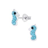 Joy|S - Zilveren zeepaardje oorbellen - 5 x 9 mm - blauw kristal