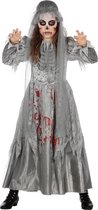 Wilbers & Wilbers - Spook & Skelet Kostuum - Zo Zijn We Niet Getrouwd Halloween Bruid - Meisje - Grijs - Maat 116 - Halloween - Verkleedkleding