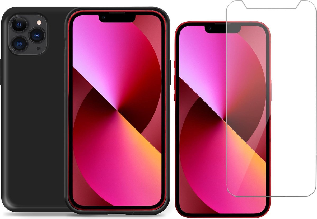Hoesje geschikt voor iPhone 12 Pro Max siliconen zwart case - Screen Protector