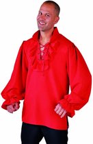 Magic By Freddy's - Piraat & Viking Kostuum - Stoere Zeeheld Piraat Hemd Met Ruches Rood Man - rood - XL - Carnavalskleding - Verkleedkleding