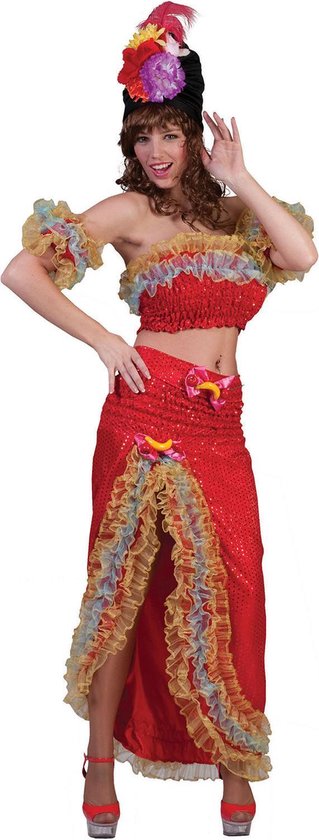 Funny Fashion - Brazilie & Samba Kostuum - Onstuimige Salsa Danseres Brasilia - Vrouw - Rood - Maat 36-38 - Carnavalskleding - Verkleedkleding