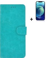 iPhone 13 Pro Max Hoesje + iPhone 13 Pro Max Screenprotector - iPhone 13 Pro Max Hoes Wallet Bookcase Turquoise + Tempered Glass