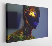Canvas schilderij - A girl with a beard in a neon light  -     1075412021 - 50*40 Horizontal