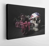 Canvas schilderij - Skull with roses vintage lonely concept still life art style with light painting technique  -     251927620 - 40*30 Horizontal