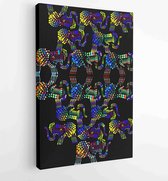 Canvas schilderij - Bright abstract pattern on a black background color of the elephants -  Productnummer 36042469 - 80*60 Vertical