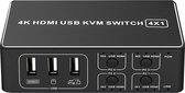 NÖRDIC KVM-100 KVM switch 4 in naar 1 uit - 4x PC naar 1x HDMI 4K60Hz - 4x USB - Zwart