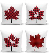 Zethome Kussenhoes Vierkantjes - Dubbelzijdig Bedrukt – Soft Touch – 43 x 43 Checkered Leaf - 4 stuk