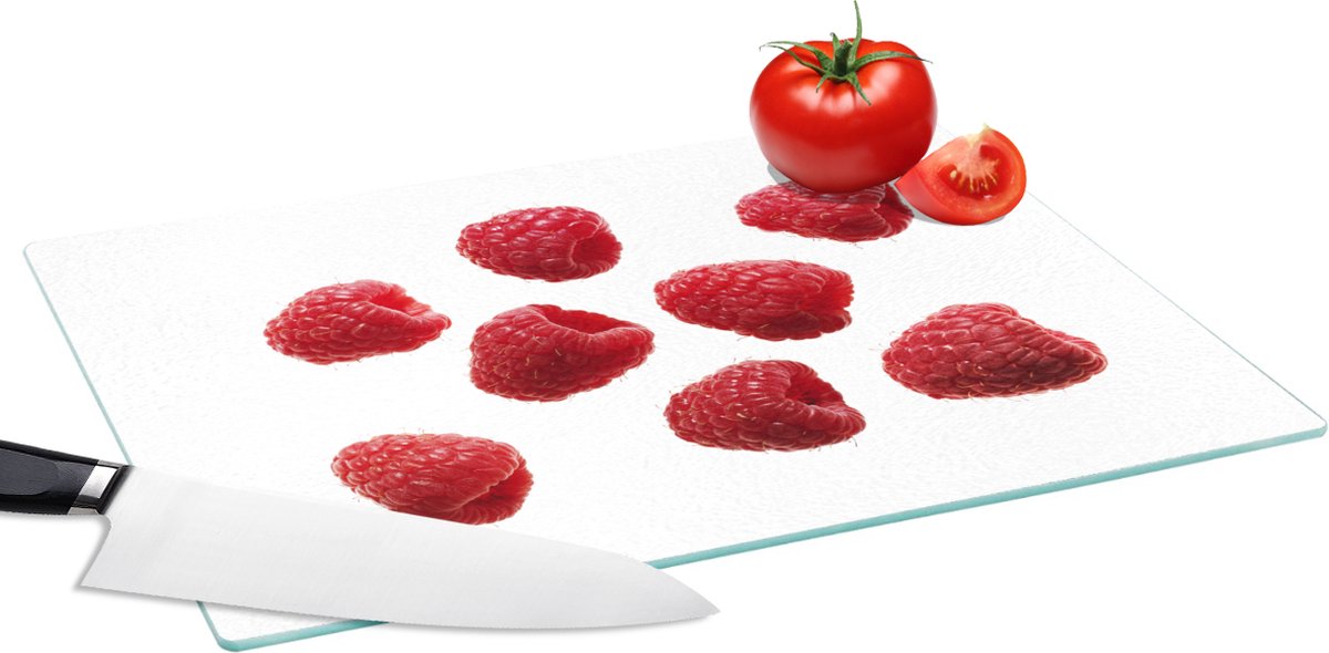 Glazen Snijplank - 39x28 - Fruit - Framboos - Wit - Snijplanken Glas