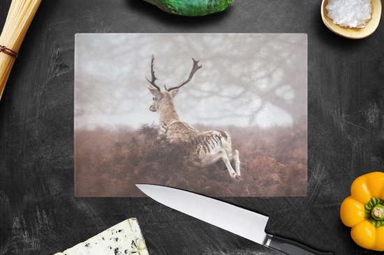 Planche à découper en Verres - 28x20 - Cerf - Nature - Brouillard - Planches à découper en Glas