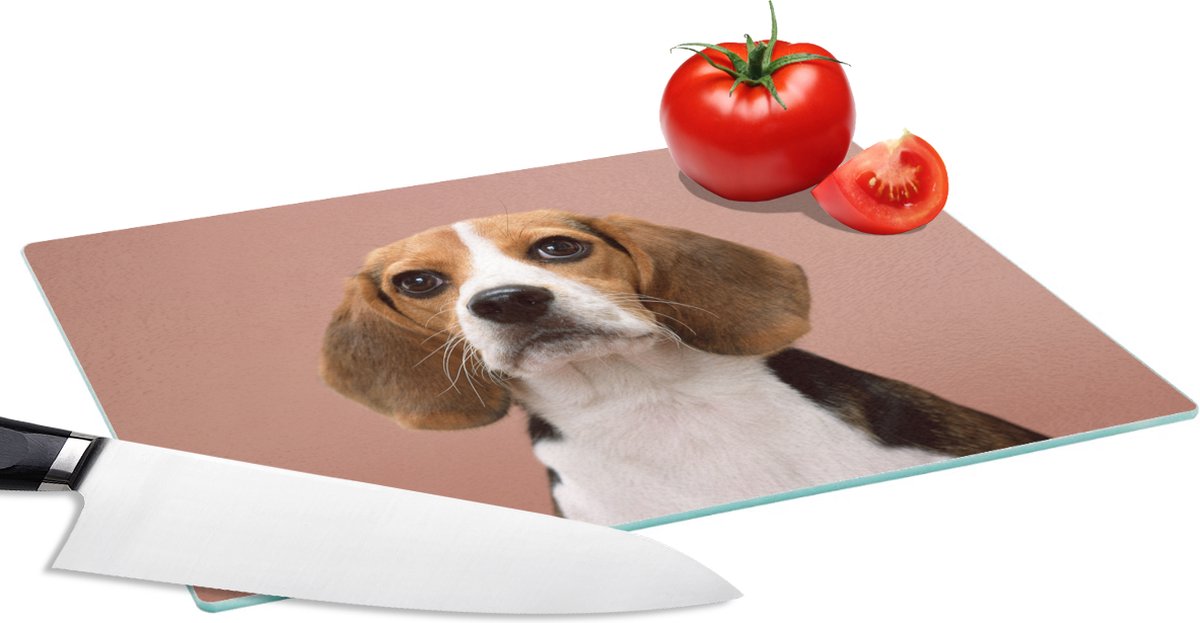 Glazen Snijplank - 28x20 - Een schattige Beagle kijkt in de camera - Snijplanken Glas