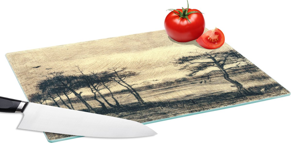 Glazen Snijplank - 39x28 - Dennenbomen in het moeras - Vincent van Gogh - Snijplanken Glas