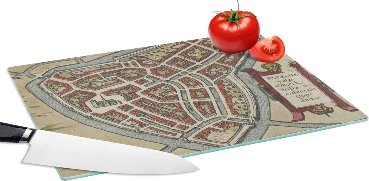Glazen Snijplank - 39x28 - Kaart - Sneek - Historisch - Snijplanken Glas