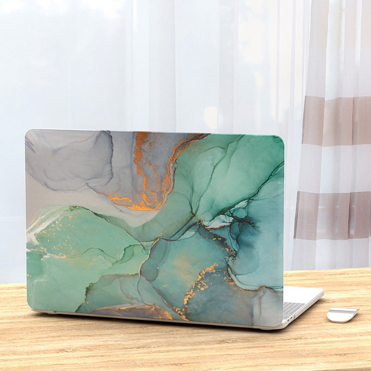 Hulsels - Hard case Cover Apple Macbook Air 13.3 Inch 2018/2019/2020 (A1932/A2179/A2337) Hard Shell Laptophoes - Sleeve Protector Hardshell Hoes - Hardcase Beschermhoes - Marmer - Groen - Goud