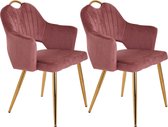 Pippa Design Eetkamerstoel retro - roze fluweel - set van 2