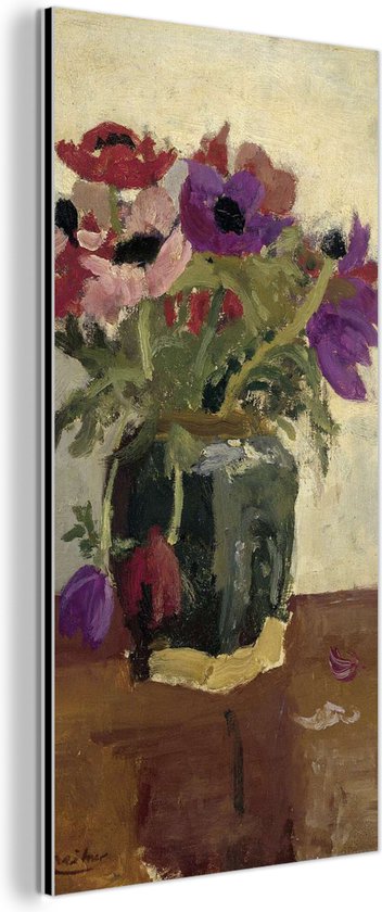 Wanddecoratie Metaal - Aluminium Schilderij Industrieel - Gemberpot met anemonen - Schilderij van George Hendrik Breitner - 40x80 cm - Dibond - Foto op aluminium - Industriële muurdecoratie - Voor de woonkamer/slaapkamer