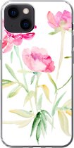 Geschikt voor iPhone 13 hoesje - Bloemen - Waterverf - Roze - Siliconen Telefoonhoesje