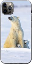Geschikt voor iPhone 12 Pro Max hoesje - IJsbeer - Sneeuw - Welpen - Siliconen Telefoonhoesje