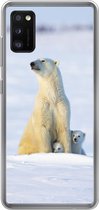 Geschikt voor Samsung Galaxy A41 hoesje - IJsbeer - Sneeuw - Welpen - Siliconen Telefoonhoesje