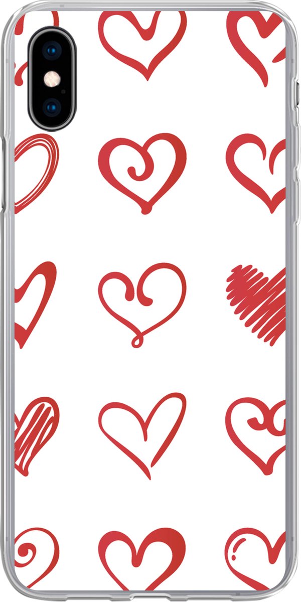 Telefoonhoesje Geschikt voor iPhone Xs hoesje - Een illustratie met hartjes in verschillende vormen - Siliconen Telefoonhoesje Telefoonhoesje