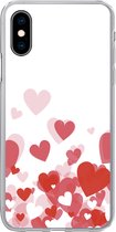 Geschikt voor iPhone X hoesje - Een illustratie van een regen van hartjes - Siliconen Telefoonhoesje