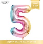 Cijfer Ballon 5 Jaar * Hoera 5 Jaar Snoes * 80 cm Verjaardag Nummer Ballon * Snoes * Verjaardag Versiering * Kinderfeestje * Regenboog Unicorn Kleuren * Verjaardag 5 Jaar