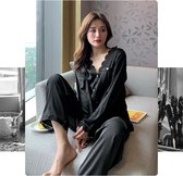 Zwarte elegante satijnen pyjama voor dames maat Large