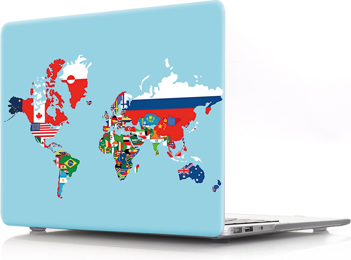 Laptophoes - Geschikt voor MacBook Air 13 inch Hoes Case - A2179 (2020) - Print Wereldkaart Blauw