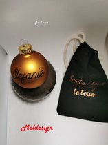 Kerst Gepersonaliseerde Kerstbal met naam met gratis opbergtasje goud glans glitter roze letters