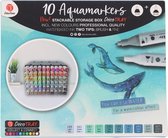 Aquamarkers | 50 markers | Waterverfstiften | Stapelbare opbergboxen | Diverse kleuren | 2 Punten Brush&Fine | Professionele kwaliteit | Inkt op waterbasis | Kleuren | Hobby | Kleuren voor volwassenen | Adult coloring | Waterverf | Kleurstiften