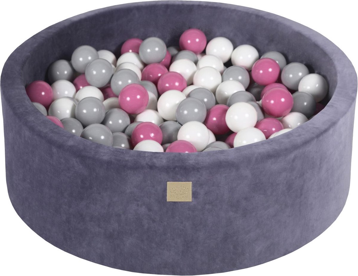 Ronde ballenbak VELVET 90x30 - Grijs-Blauw incl 200 ballen - Wit Grijs Licht Roze | NoussyToys.nl