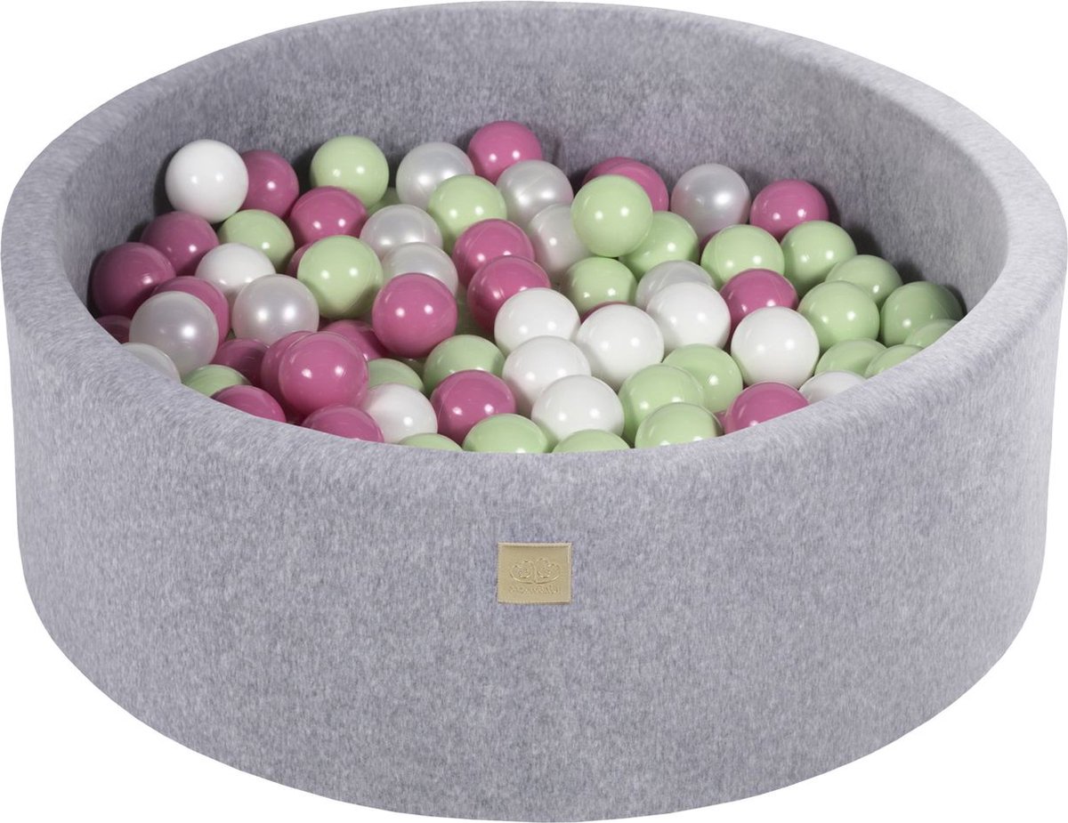 Ronde ballenbak VELVET 90x30 - Licht Grijs incl 200 ballen - Licht Roze, Licht Groen, Wit Pearl, Wit | Ballenbakje.nl