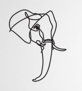 LINE ART, OLIFANT - Olifantenkop zwart - Wanddecoratie - Hout - XL 80 cm