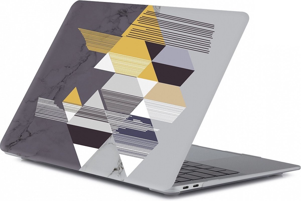 Laptophoes - Geschikt voor MacBook Pro 13 inch Hoes Case - A2251, A2289 (2020) - Print Blokjes Goud Grijs