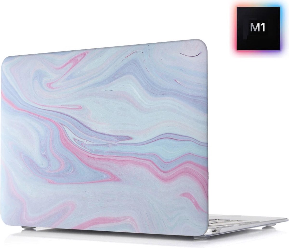 Laptophoes - Geschikt voor MacBook Pro M1 Hoes Case - 13 inch - A2338 (2020) - Print Wazig Roze Blauw