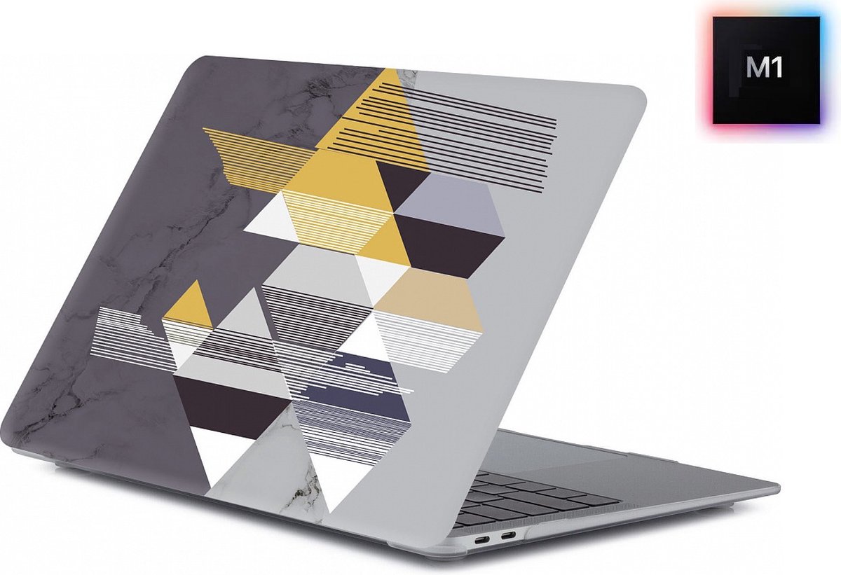 Laptophoes - Geschikt voor MacBook Pro M1 Hoes Case - 13 inch - A2338 (2020) - Print Blokjes Goud Grijs