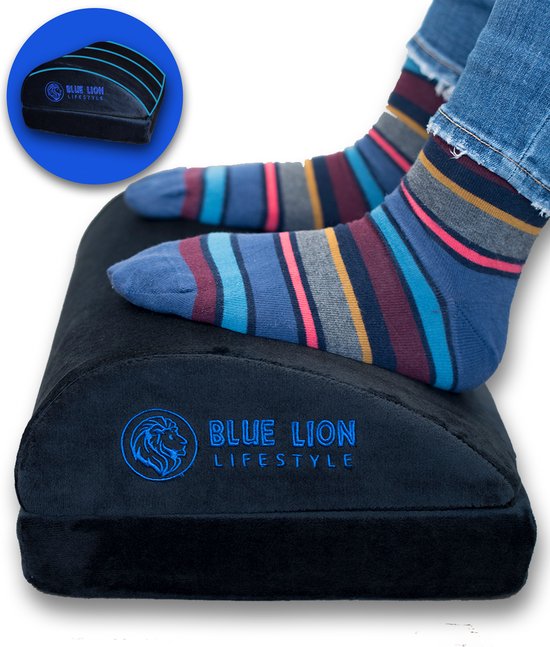 Verstelbare voetensteun Blue Lion - Voetenkussen voor zithouding thuis of op kantoor - Ergonomische voetsteun bureau tegen rugpijn - Zwart