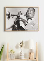 Poster In Houten Lijst - Louis Armstrong - 50x70cm Large - Wanddecoratie Jazz - (Retro/Vintage)
