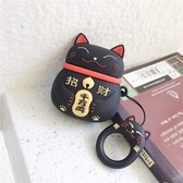 Soul in Japan - Lucky Cat Airpod hoesje - zwart