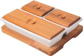 Joy Kitchen tapasplank met drie tapas schaaltjes | borrelplank | serveerplank | borrelpakket | borrelplank hout | cadeau borrel pakket | porseleinen schaaltjes | houten dienblad |