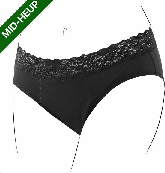 Bamboozy Menstruatie Ondergoed 4-laags Mid-Heup Maat L 40-42 Zwart Period Underwear Duurzaam Menstrueren Incontinentie Zero Waste Daisy