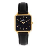 KRAEK Maysa Goud Met Zwarte Wijzerplaat 28 mm | Dames Horloge | Zwart Leren horlogebandje | Vierkant | Minimaal Design