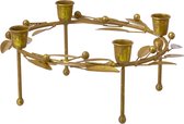 Bungalow goudkleurige metalen kandelaar krans met blaadjes en besjes ø 23 cm, 9 cm hoog