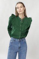 Sissy-Boy - Donkergroene denim blouse met ruffles